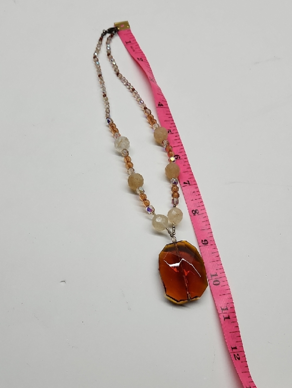 Faceted Brown Pendant Glass Bead Necklace with Matching Brown GlassBead Bracelet - Picture 6 of 12